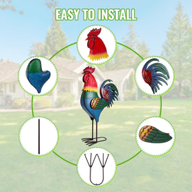 Backyard Expressions metal rooster with hand-painted detailing for rustic charm.