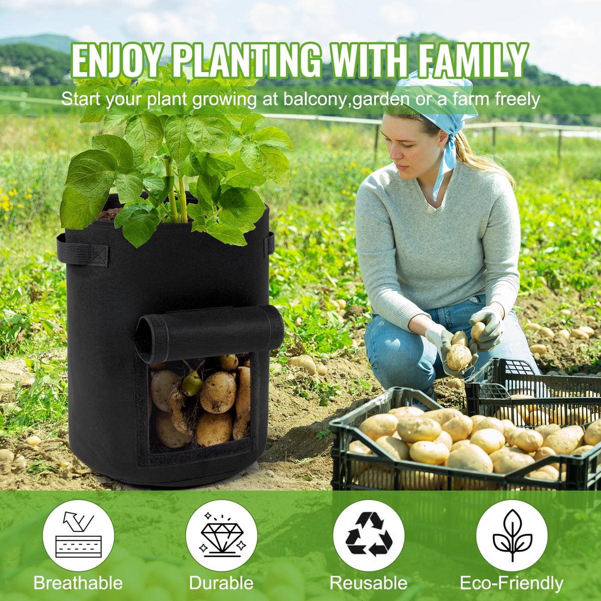 Backyard Expressions set of 4 grow bags offers reusable, eco-friendly gardening.