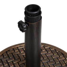 Backyard Expressions woven wicker look base adds stylish outdoor appeal in antique bronze.