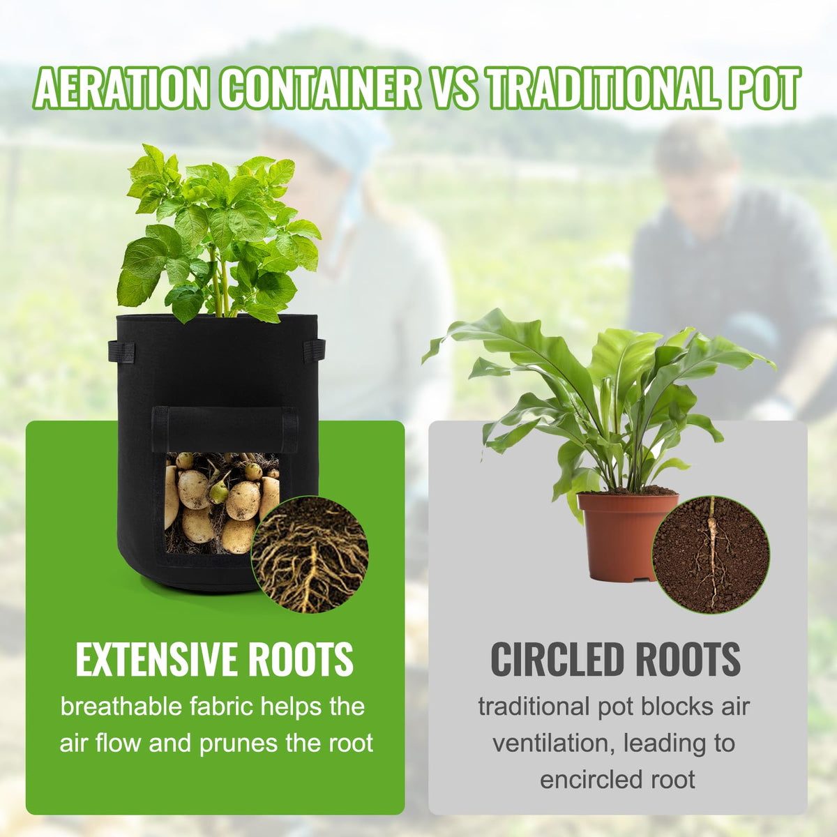 Backyard Expressions grow bags with reinforced handles for easy relocation even when filled.