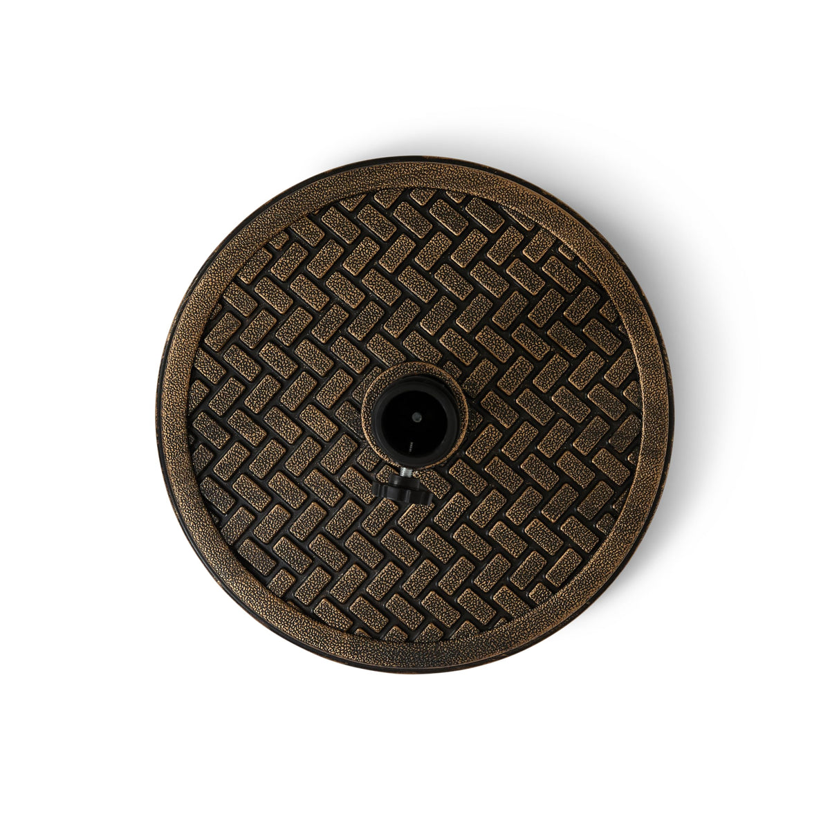 Backyard Expressions umbrella stand fits 1.5 to 2 inch poles with tightening knob.