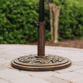 Backyard Expressions 20lb weighted base provides solid stability for outdoor umbrellas.