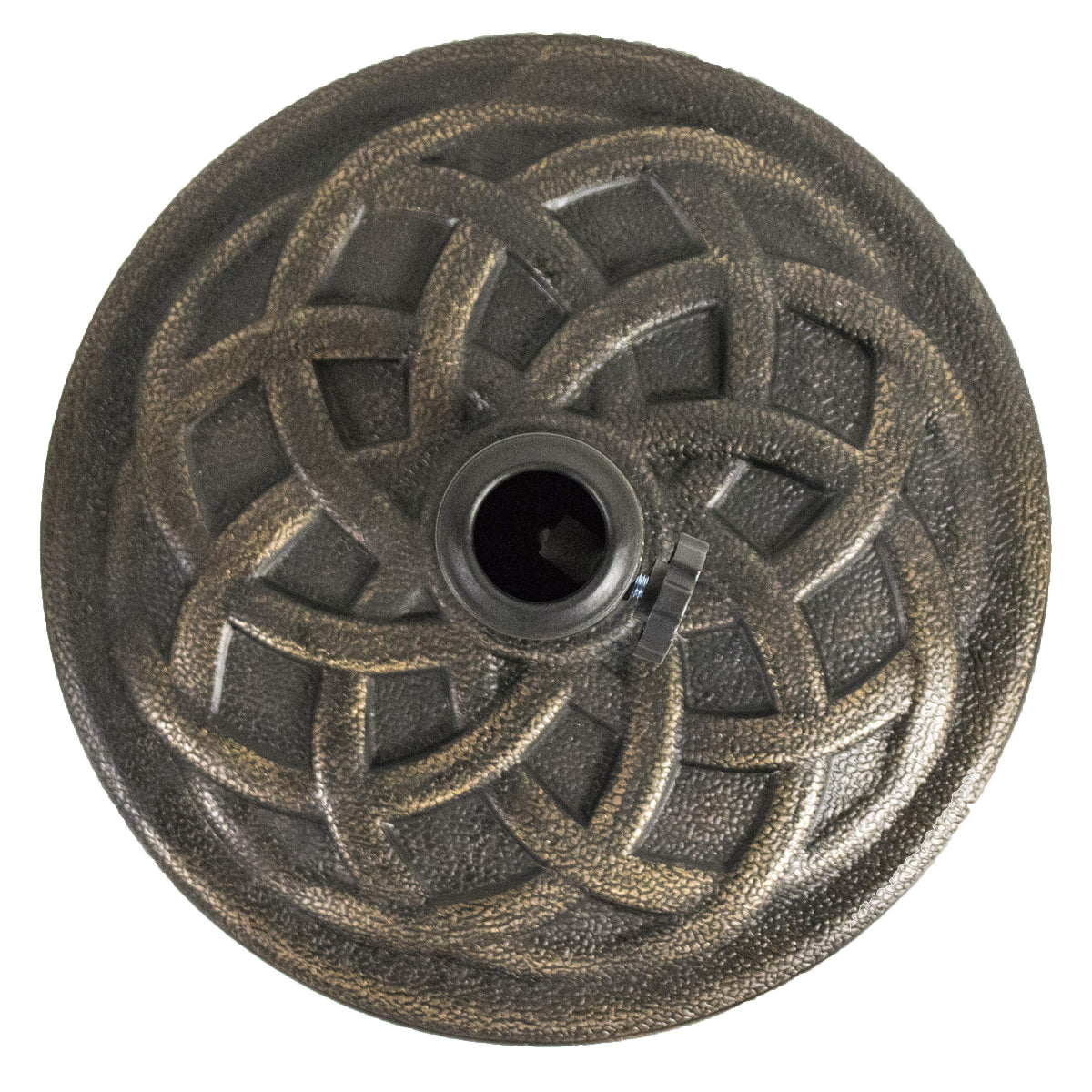 Backyard Expressions 21lb base provides heavy stability for outdoor umbrellas.