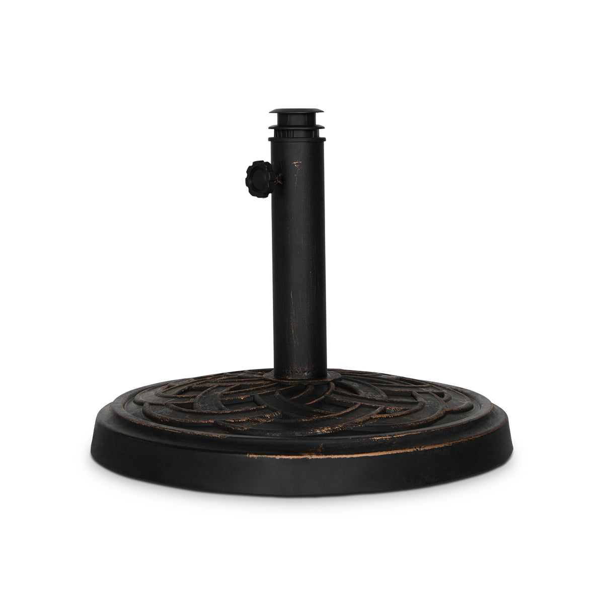 Backyard Expressions base showing universal adapters for 1.5–2 inch poles.