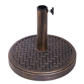 Backyard Expressions umbrella stand bronze base provides 26.5 lb stability for windy patios.
