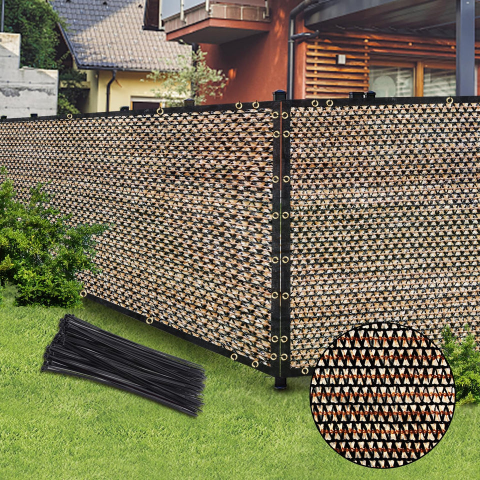 BADAO outdoor privacy screen front view showing 6' x 50' coverage for backyard privacy.