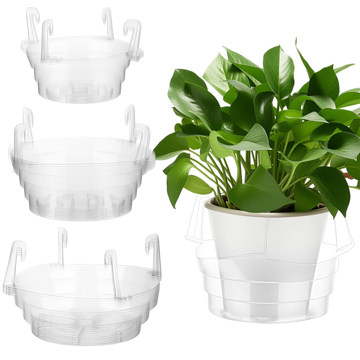 Baderke 12-pcs hanging tray set for tidy plant watering and drips