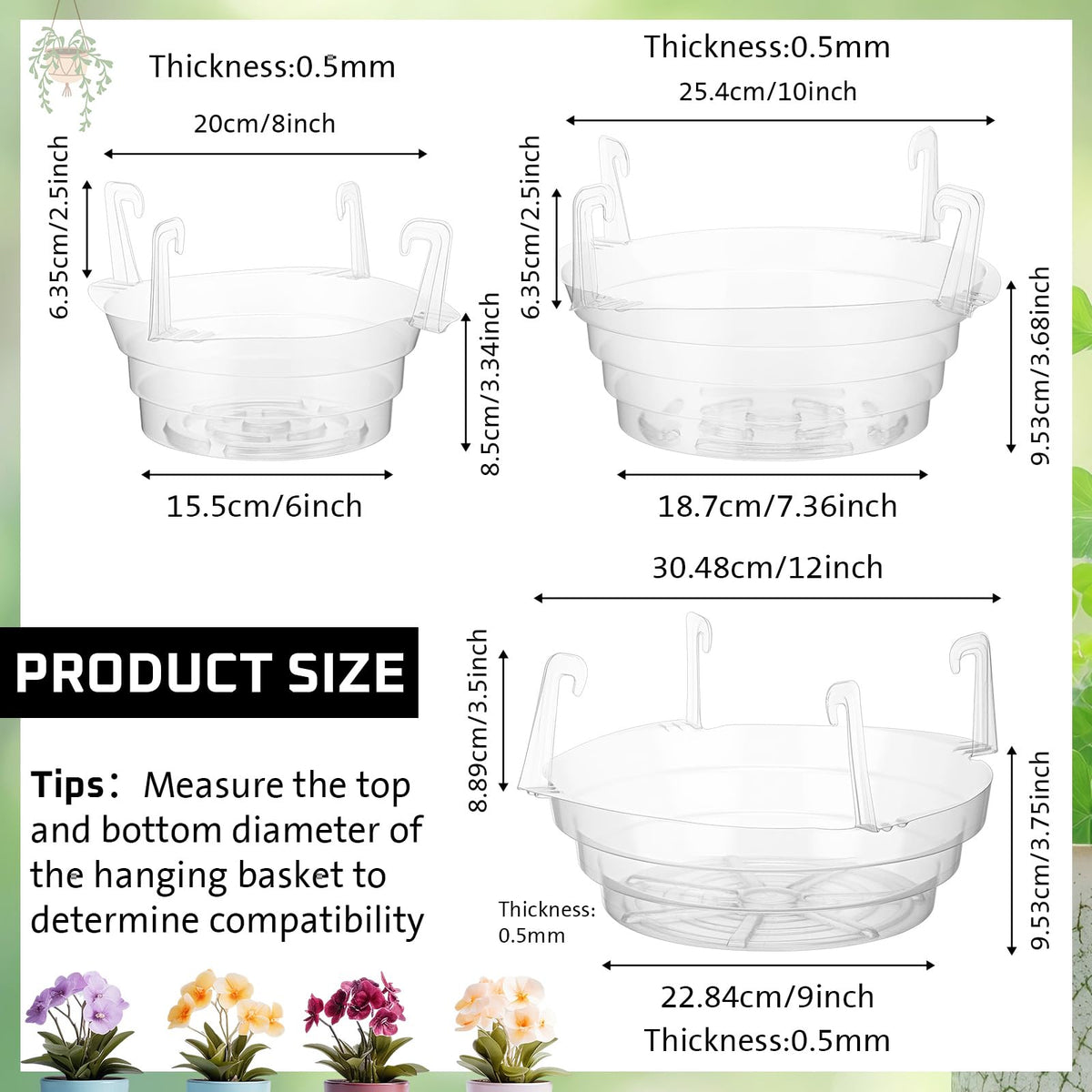 Baderke 8-inch hanging tray for compact pots and drainage