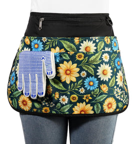 Bafelia garden apron in green flowers with six pockets for organized gardening.
