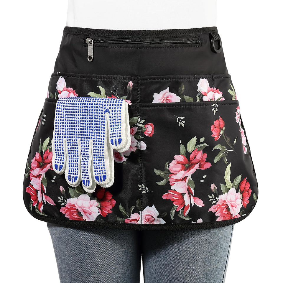 Bafelia garden apron front view with six pockets to keep tools organized