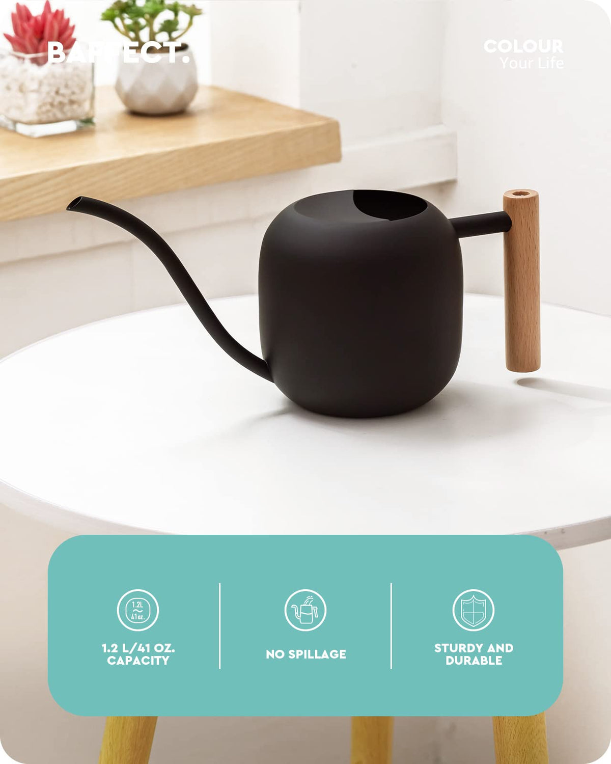 Baffect stainless steel can with matte black finish for durability.