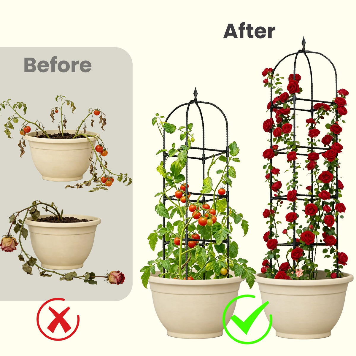Bag Wizard PVC-coated obelisk detail shows durable construction for long-term gardening.