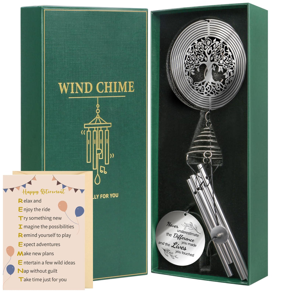 BaiCai retirement wind chimes with Tree of Life spinner for growth and renewal.