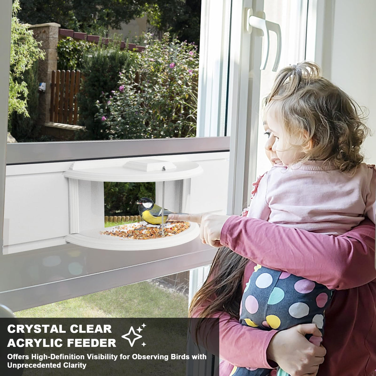 BAIAPEY Window Feeder fits 27-35 inches wide windows for flexible indoor mounting.