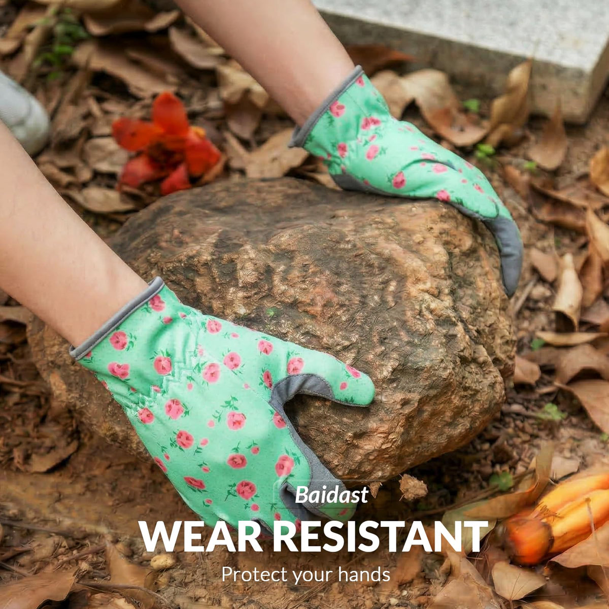 Baidast thorn-proof gloves protecting hands during weeding and trimming.