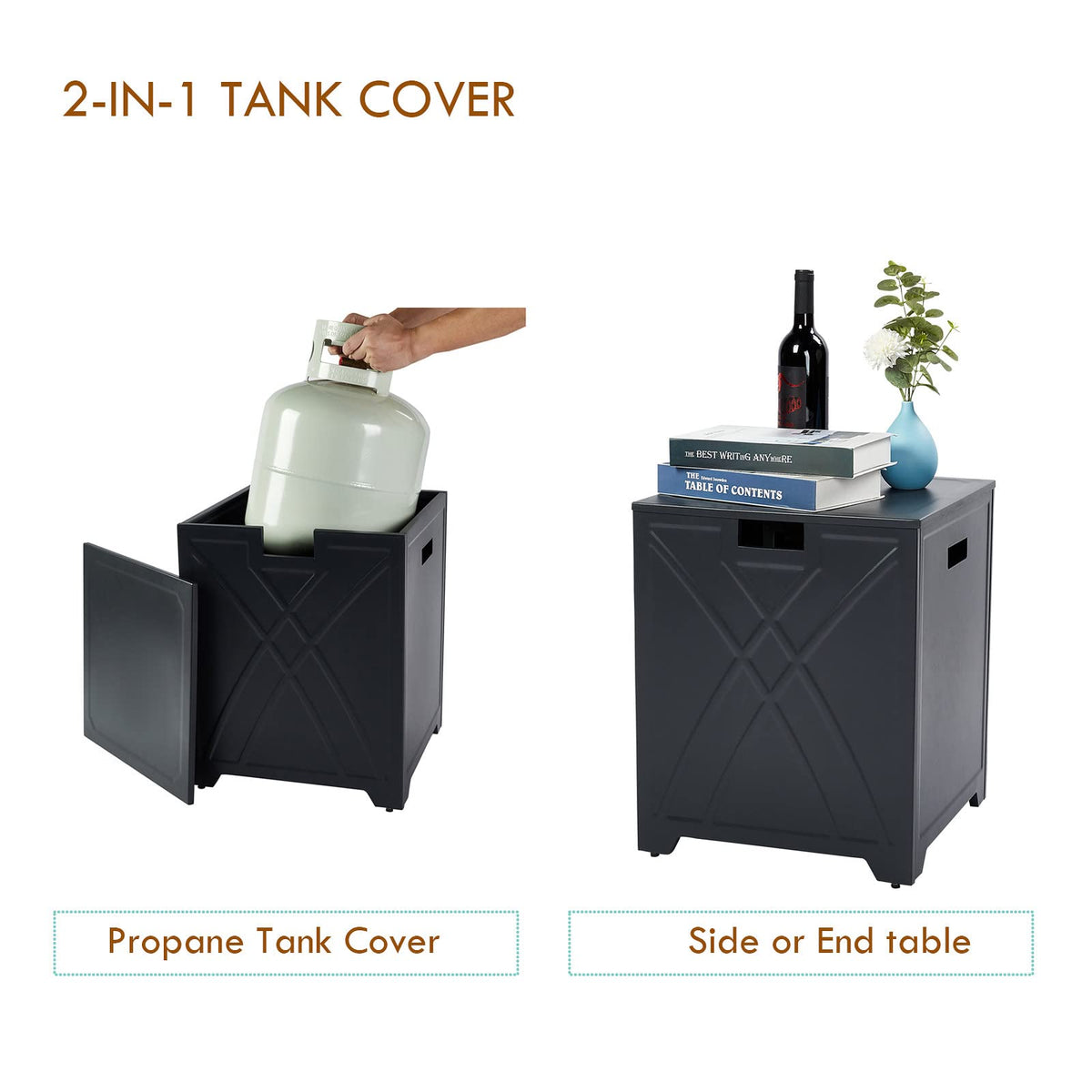BAIDE HOME dimensions 16 by 16 by 20 inches for propane tank cover table in carbon gray