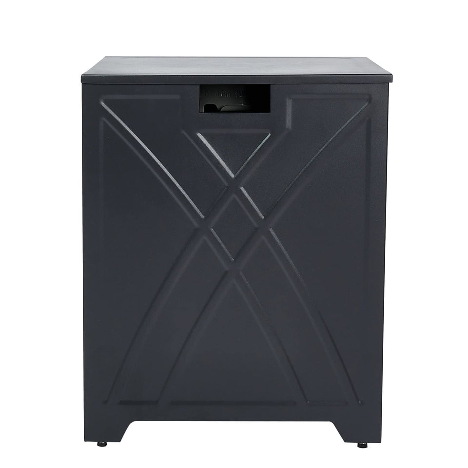 BAIDE HOME propane tank cover table front view with carbon gray finish showing compact square design