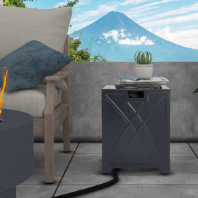 BAIDE HOME propane tank cover table with lid open highlighting magnetic lid feature