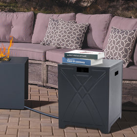 BAIDE HOME outdoor lounge setup with square cover table in carbon gray