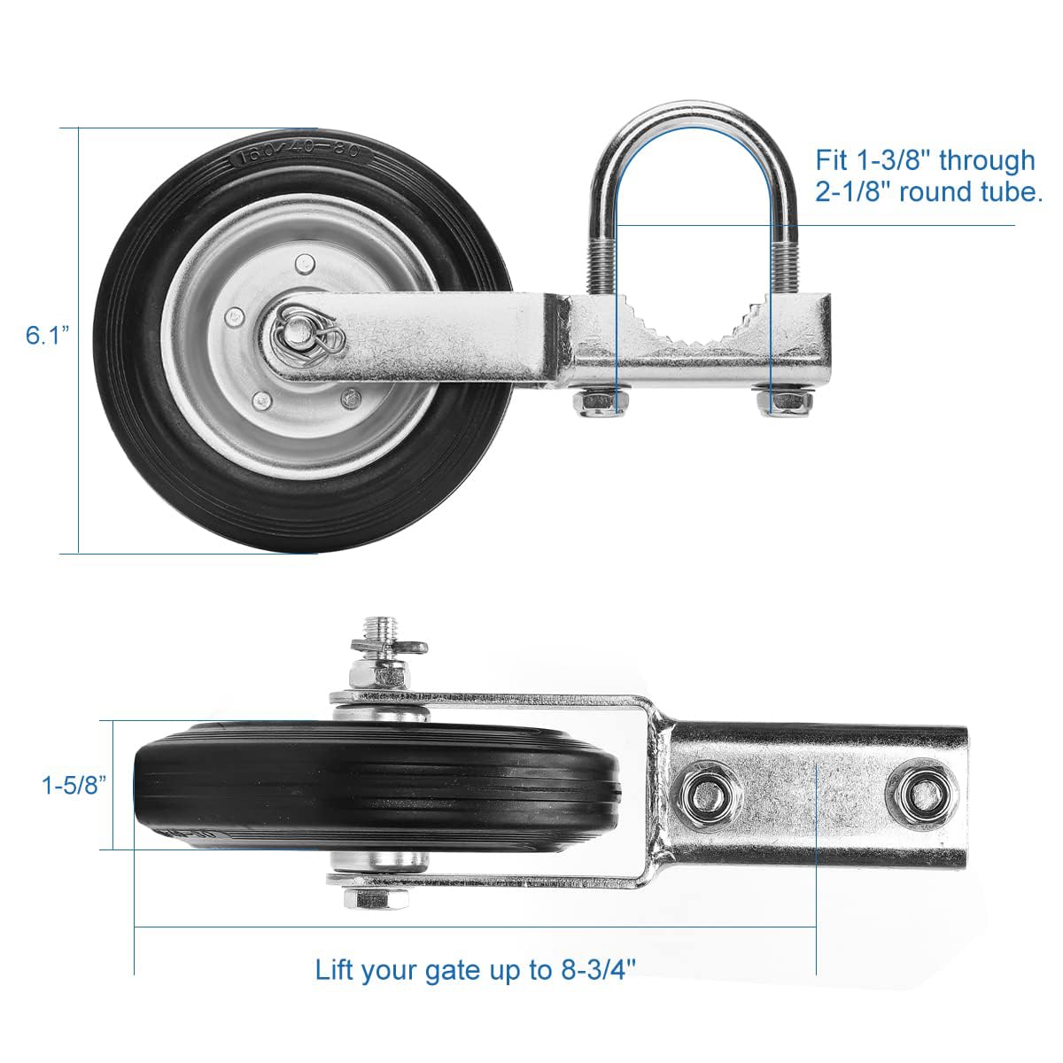 Bailoo gate wheel rolls smoothly over concrete and grass for easy operation.