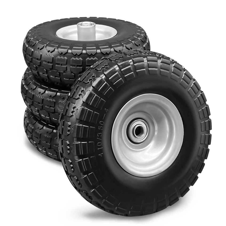 BAIVE BW 10 inch flat-free tire side view for puncture-free wheelbarrow work.