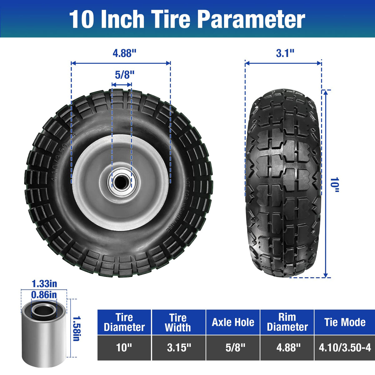 BAIVE BW polyurethane tire hub assembly designed for durable garden cart use.