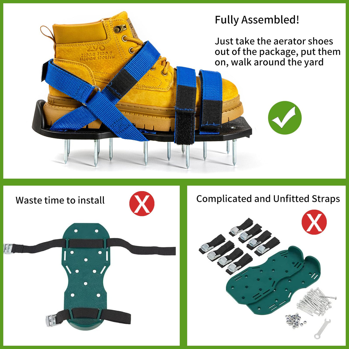 Fully assembled Bakulala aerator shoes ready to wear.