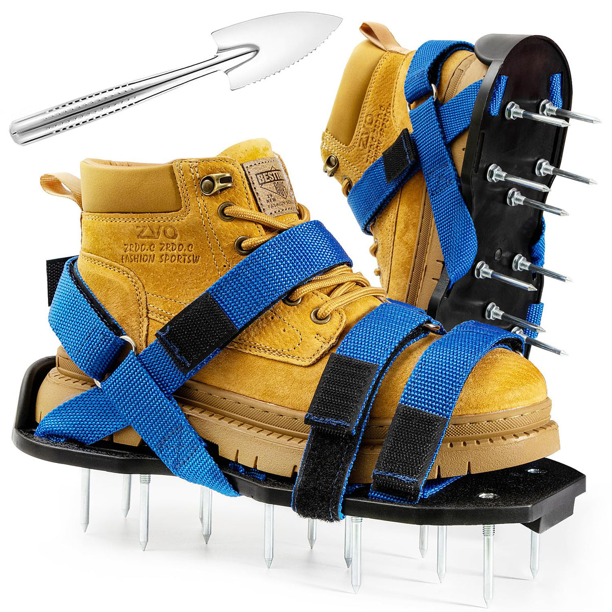 Bakulala lawn aerator shoes blue with 2-inch spikes for deeper aeration.