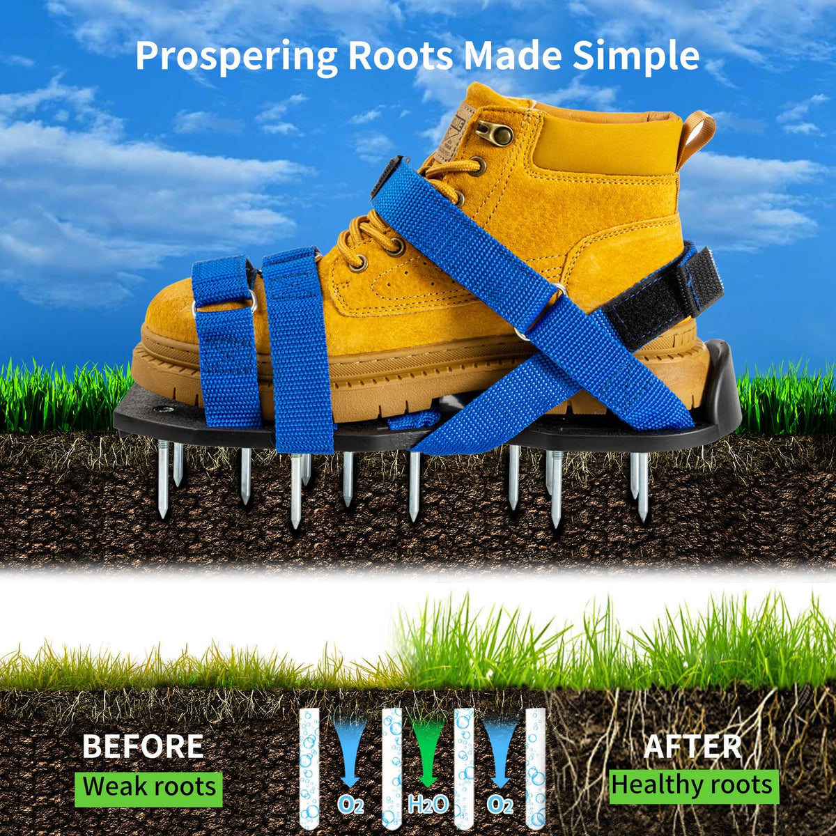 Stainless steel shovel included with Bakulala aerator shoes for mud removal.