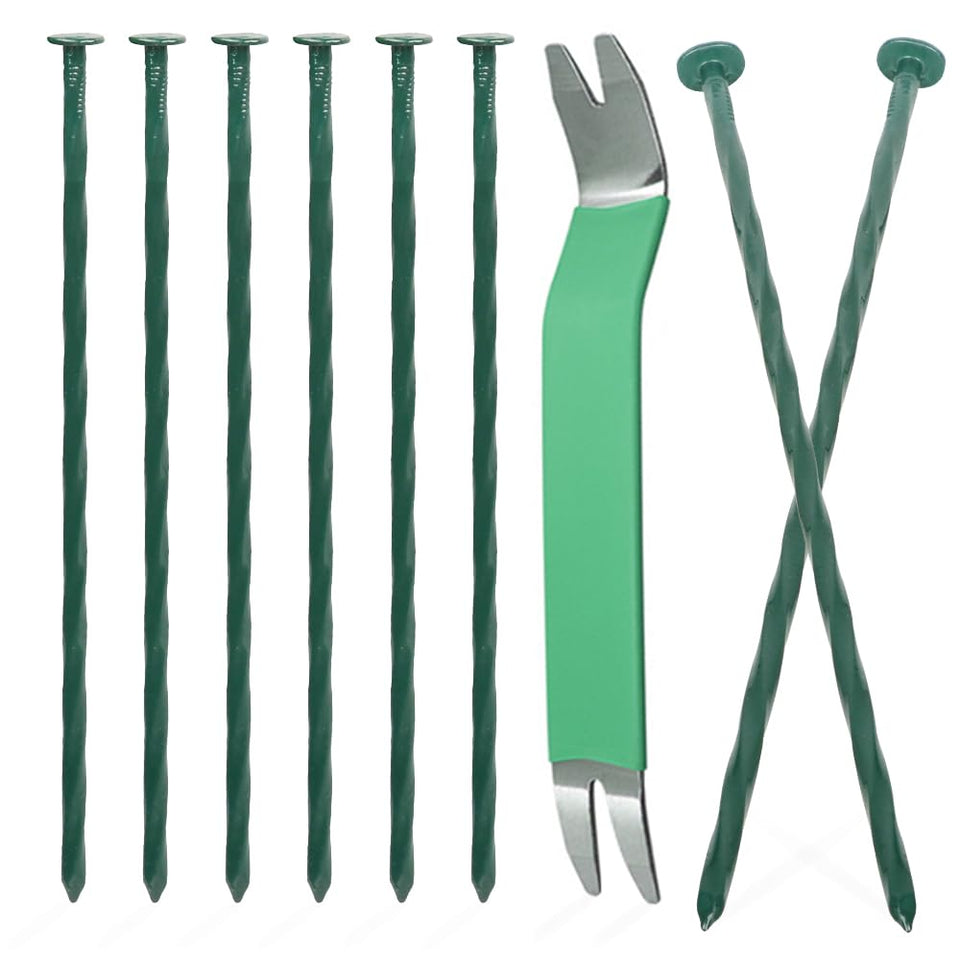 Bakulyor 8-inch steel landscape stake supports clean lawn edging.