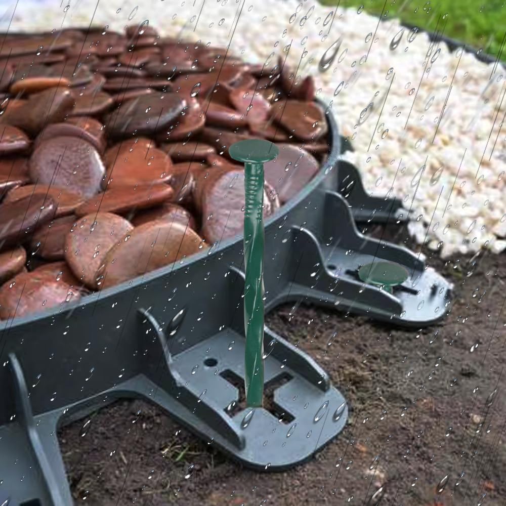 Bakulyor weed barrier fixation secures fabric and ground cover.