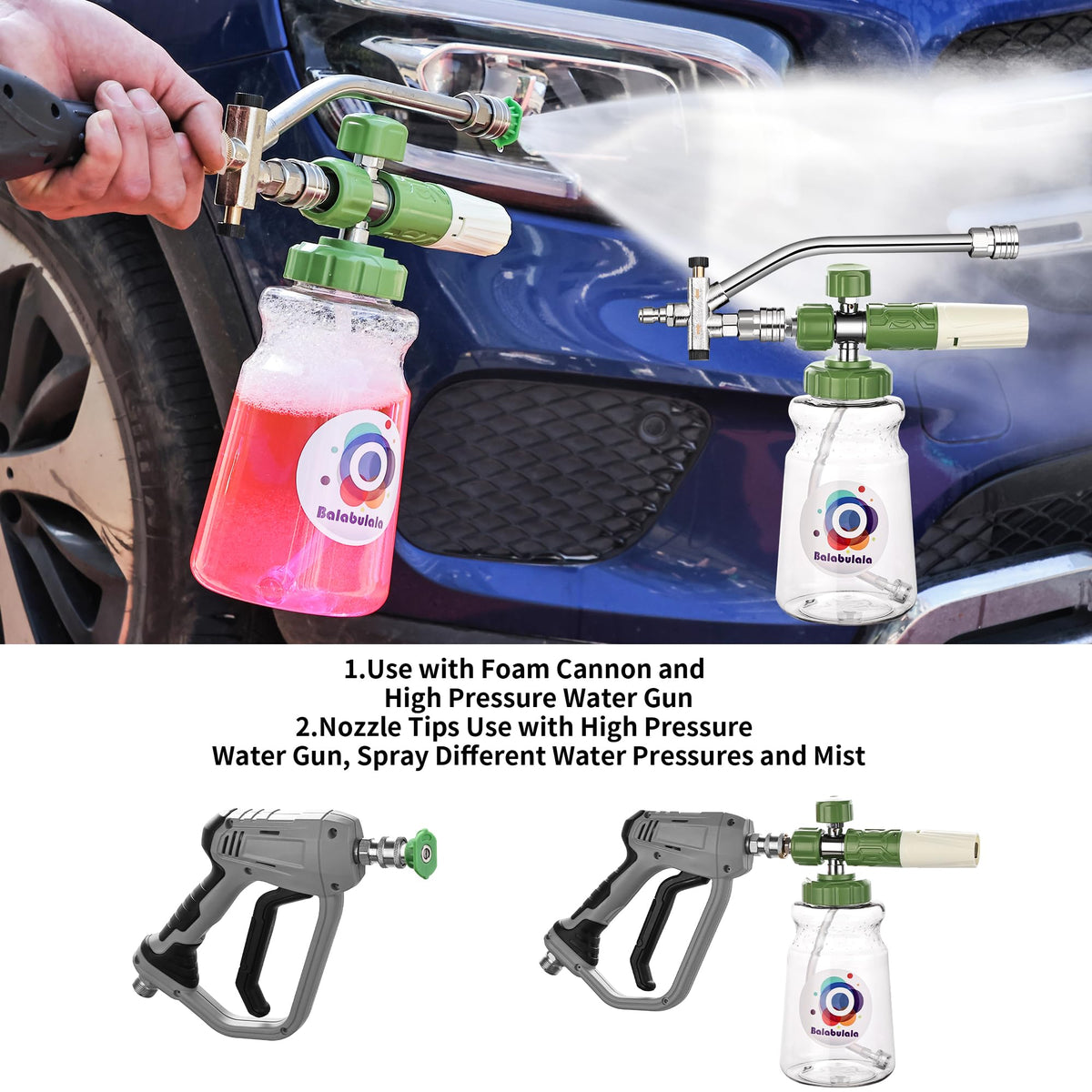 Balabulala foam cannon dual-connector switch enables easy tool swapping mid-cleaning