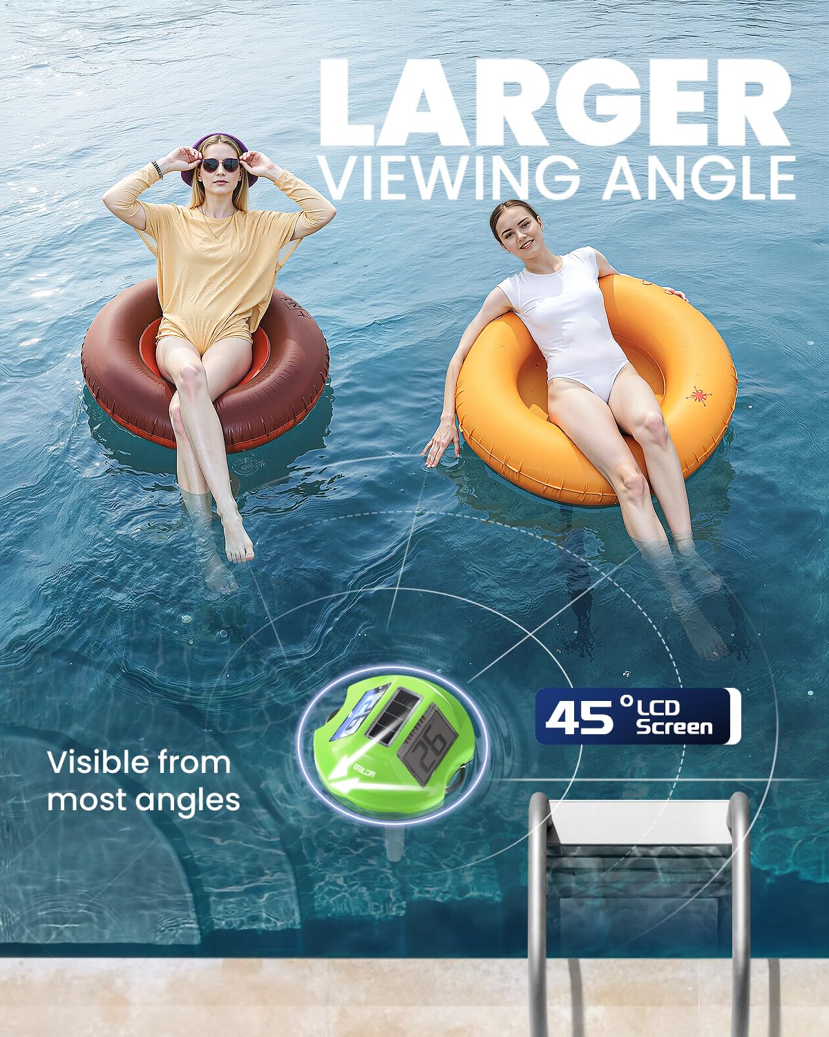 Baldr 45 degree anti glare view provides glare free temperature readings poolside