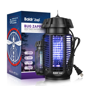 Baldr Bug Zapper front view demonstrates sleek outdoor–indoor design for chemical-free pest protection.