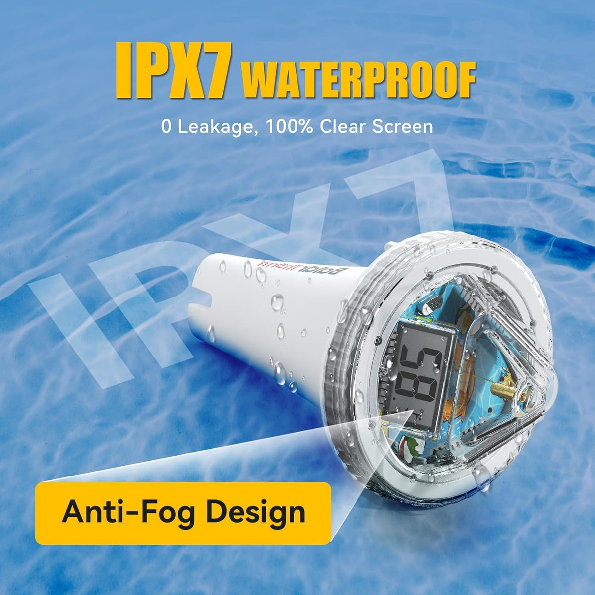 BaldrTherm 360° angled display stays legible during pool use.