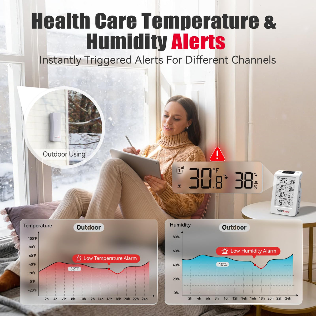BaldrTherm automatic backlight adjusts for day and night viewing clarity.