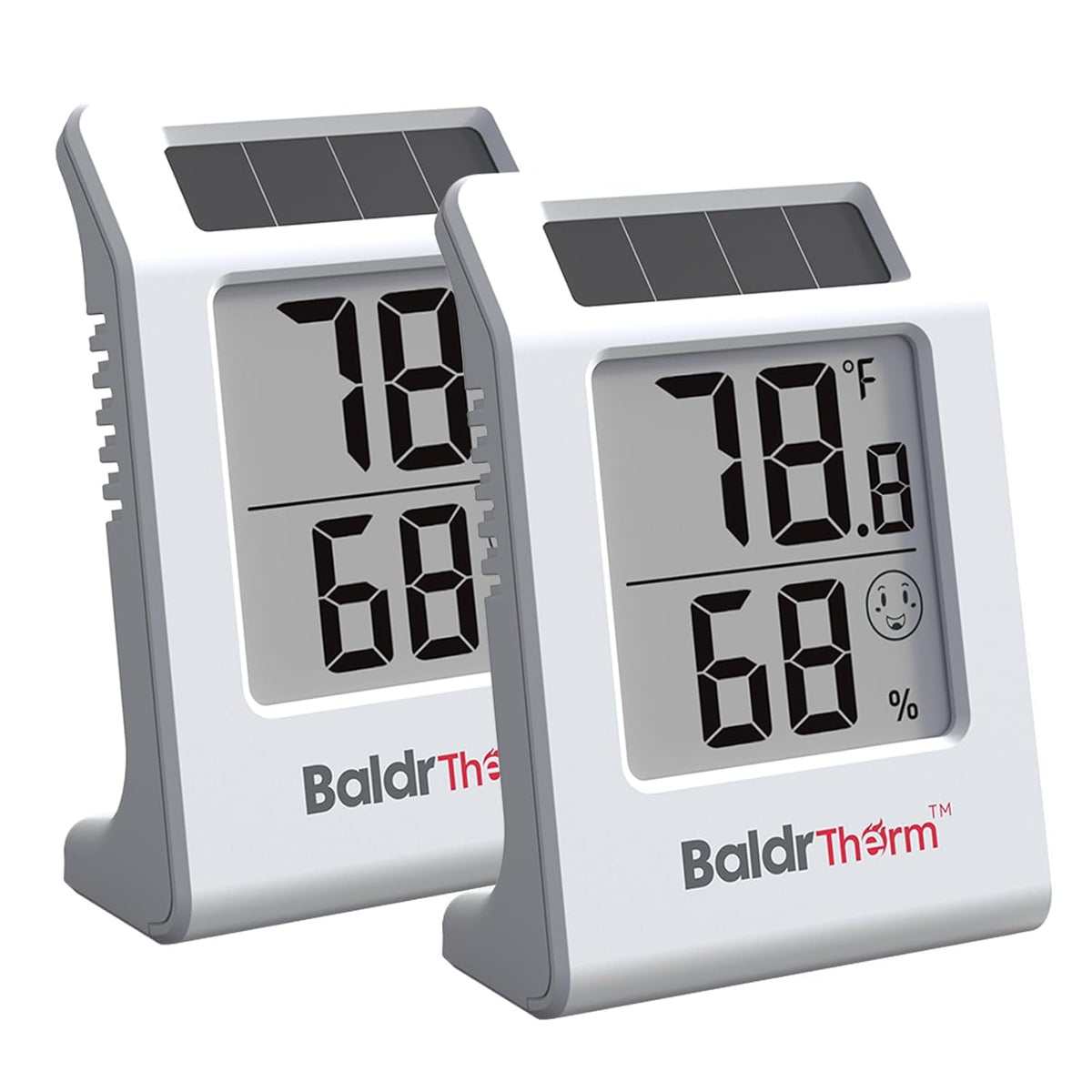 BaldrTherm digital thermometer display shows temperature and humidity at a glance