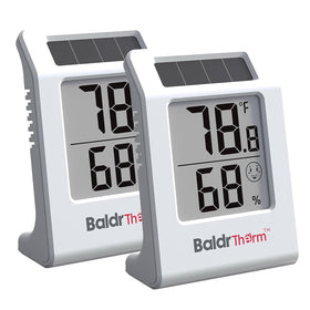 BaldrTherm digital thermometer display shows temperature and humidity at a glance
