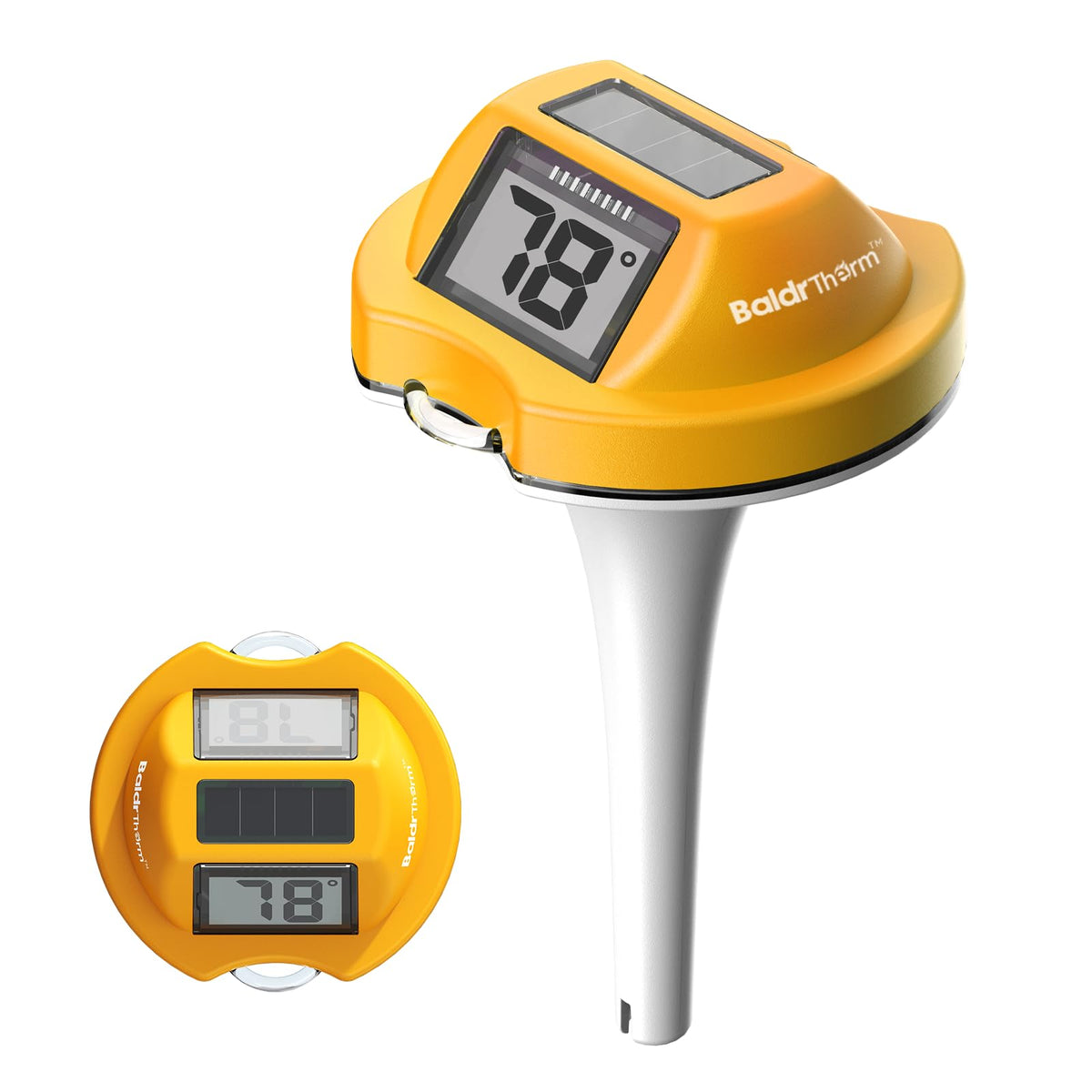 BaldrTherm floating pool thermometer with dual display for easy water readings