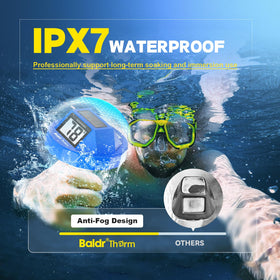BaldrTherm IPX7 fog-resistant thermometer designed for wet environments.