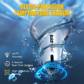 BaldrTherm IPX7 waterproof shell protects the thermometer underwater.