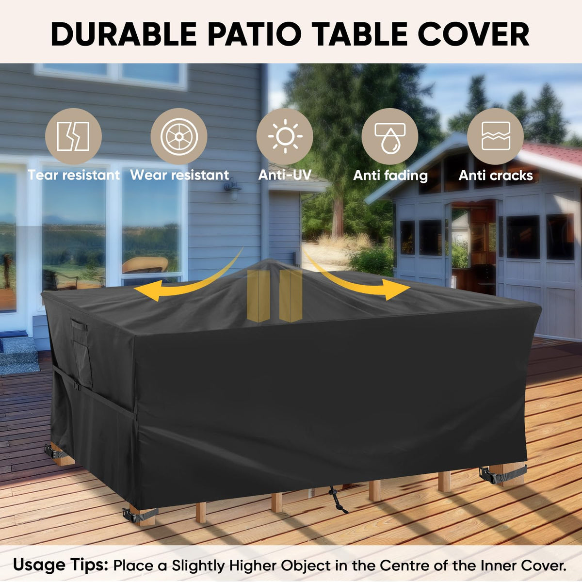 BALEINE outdoor sofa cover guards lounge furniture with wind-resistant straps.