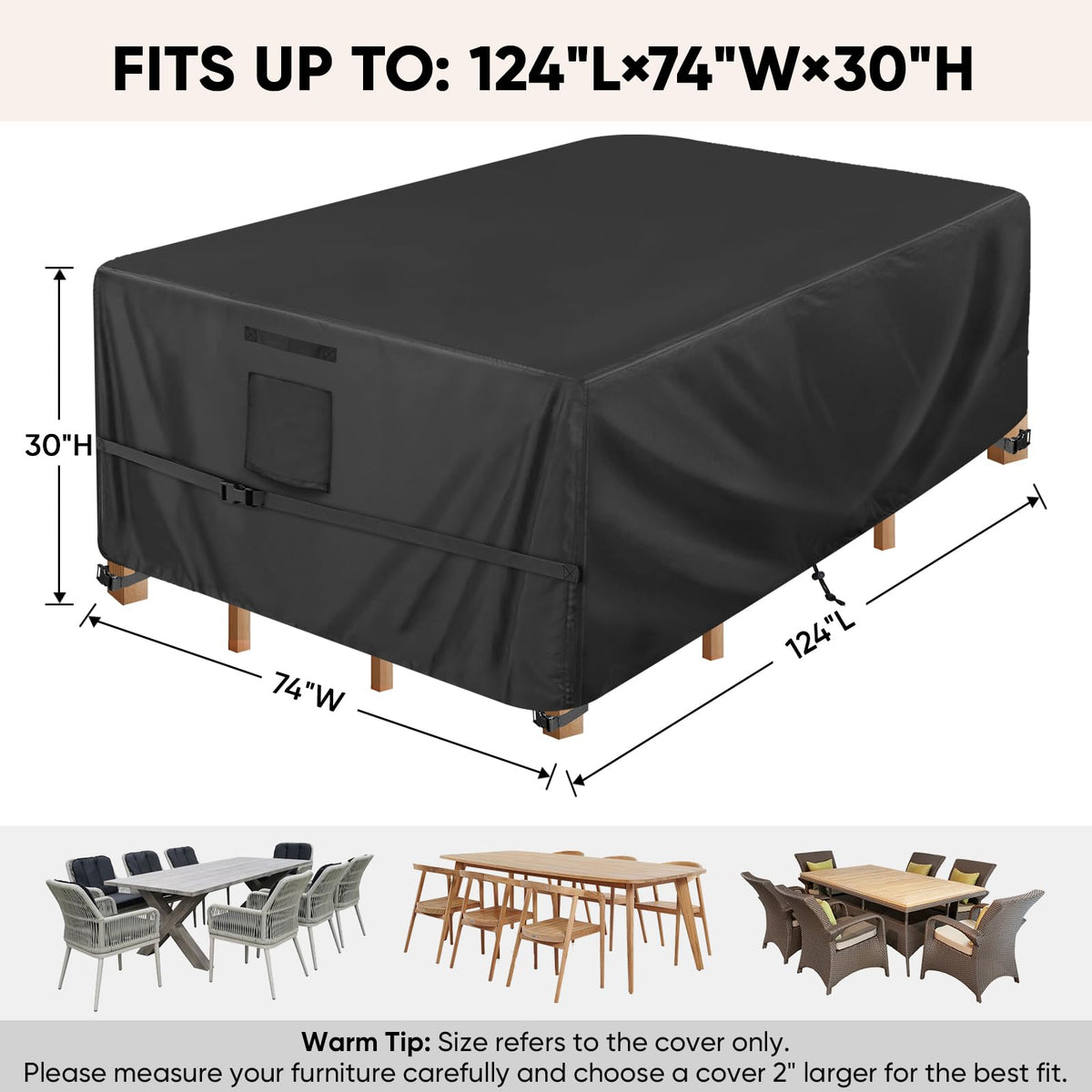 BALEINE table cover with rectangular fit shielding a table from sun and moisture