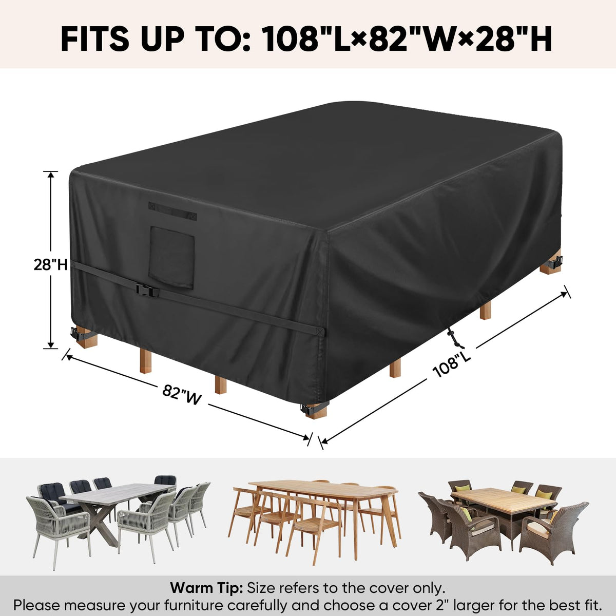 BALEINE patio chair cover with buckle straps stays secure during windy days.