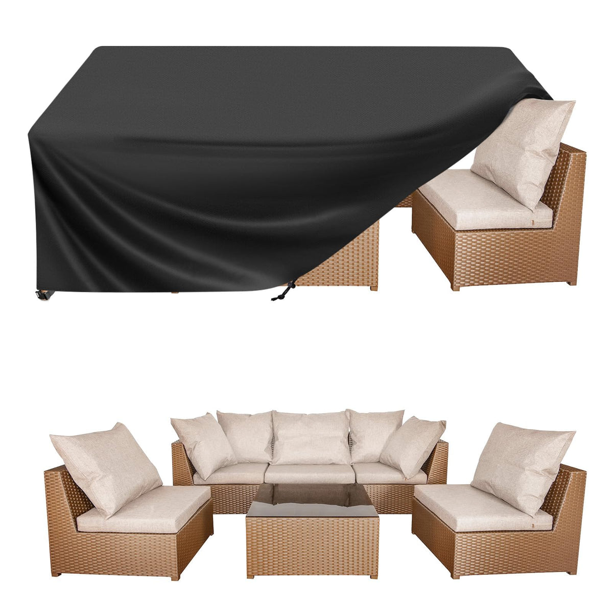 BALEINE patio table cover waterproof in heavy-duty Oxford fabric protects outdoor furniture.