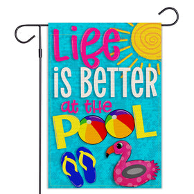 Balgardekor pool garden flag vertical burlap adds curb appeal outdoors.
