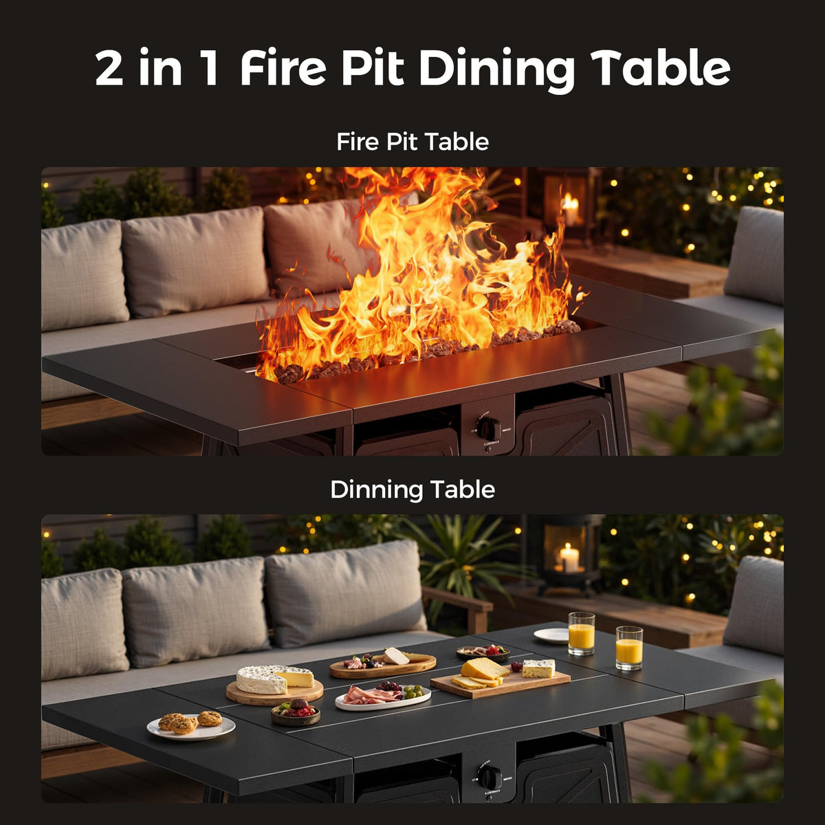 BALI OUTDOORS fire pit table with drinks on deck enhances social evenings outdoors.