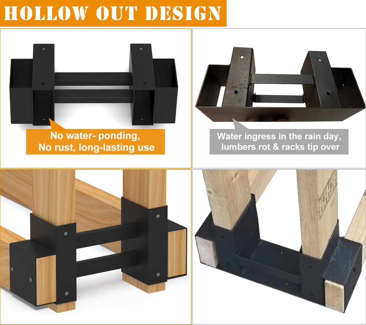 BALIE SPACE outdoor firewood rack front view showing sturdy brackets