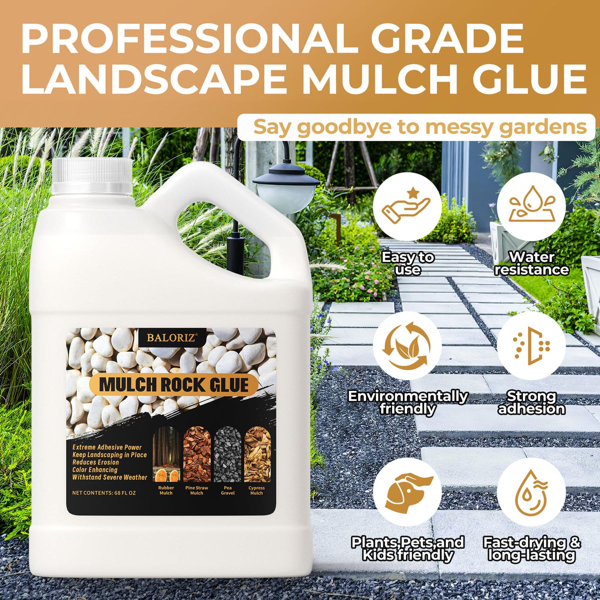 BALORIZ bonds rocks and mulch for a tidy, low-maintenance landscape.