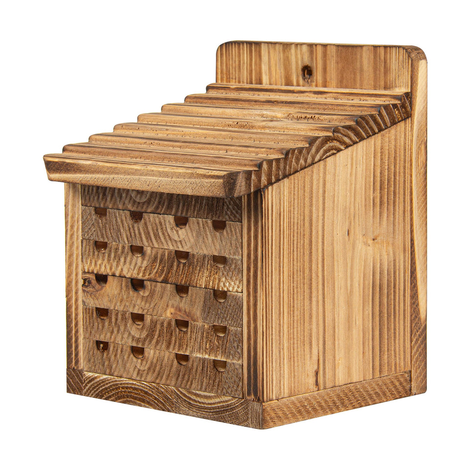 BalterFF Bee Houses in garden with outside box and observation window for pollinator viewing